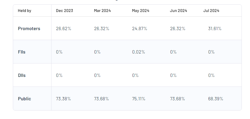 Shareholding Pattern For Vaishali Pharma Ltd