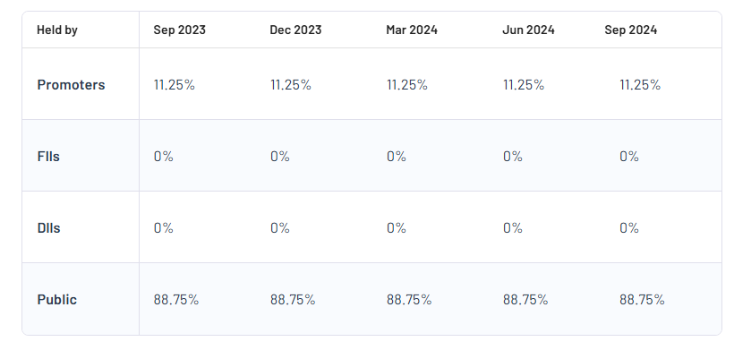 Shareholding Pattern For Blue Chip India Ltd